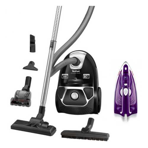 Комплект Пылесос Tefal Compact Power TW3985EA Black + Утюг Tefal FV1844E0 White/Purple в Ситилинк